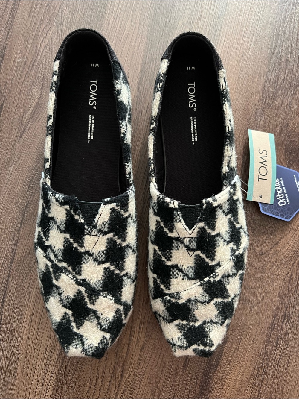 TOMS Houndstooth Slip-On Flats Moccasins Shoes Classic Women’s Size 11 New